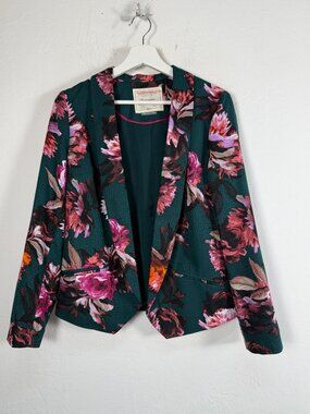 Cartonnier Anthropologie Blazer Womens Sz 8 Green Floral Open Shawl Collar NWOT